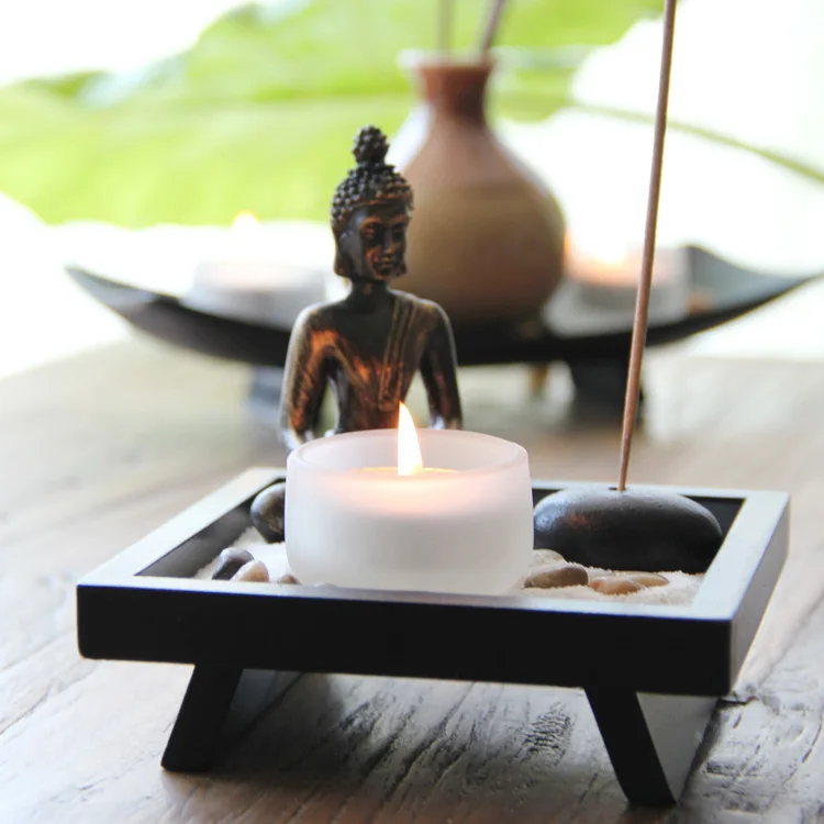 Modern Chinese Style Wooden Buddha Zen Candle Holder Candlestick