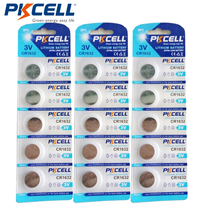

15Pcs/3Cards CR1632 BR1632 DL1632 ECR1632 KCR1632 LM1632 CR 1632 3v lithium battery Cell Button