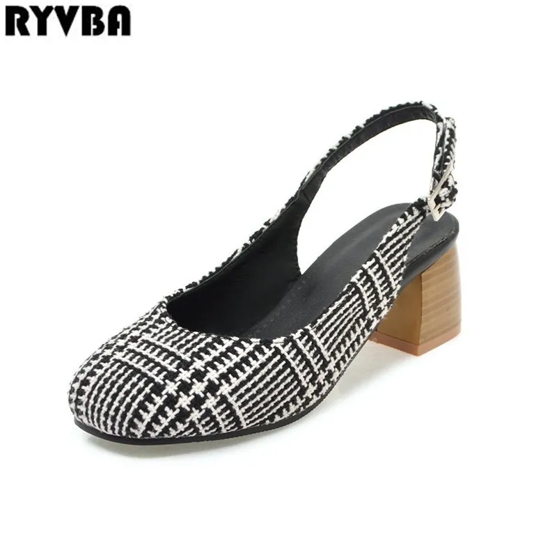 

RYVBA 2018 summer women mid heels pumps woman casual square toe shoes ladies womens nubuck suede slingback casual pumps