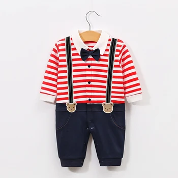 

Kids Fashion Boy Romper New Style Gentleman Newborn Bow Tie Romper Gentle Boys Infant Baby Clothing Suspender Decor Jumpsuit