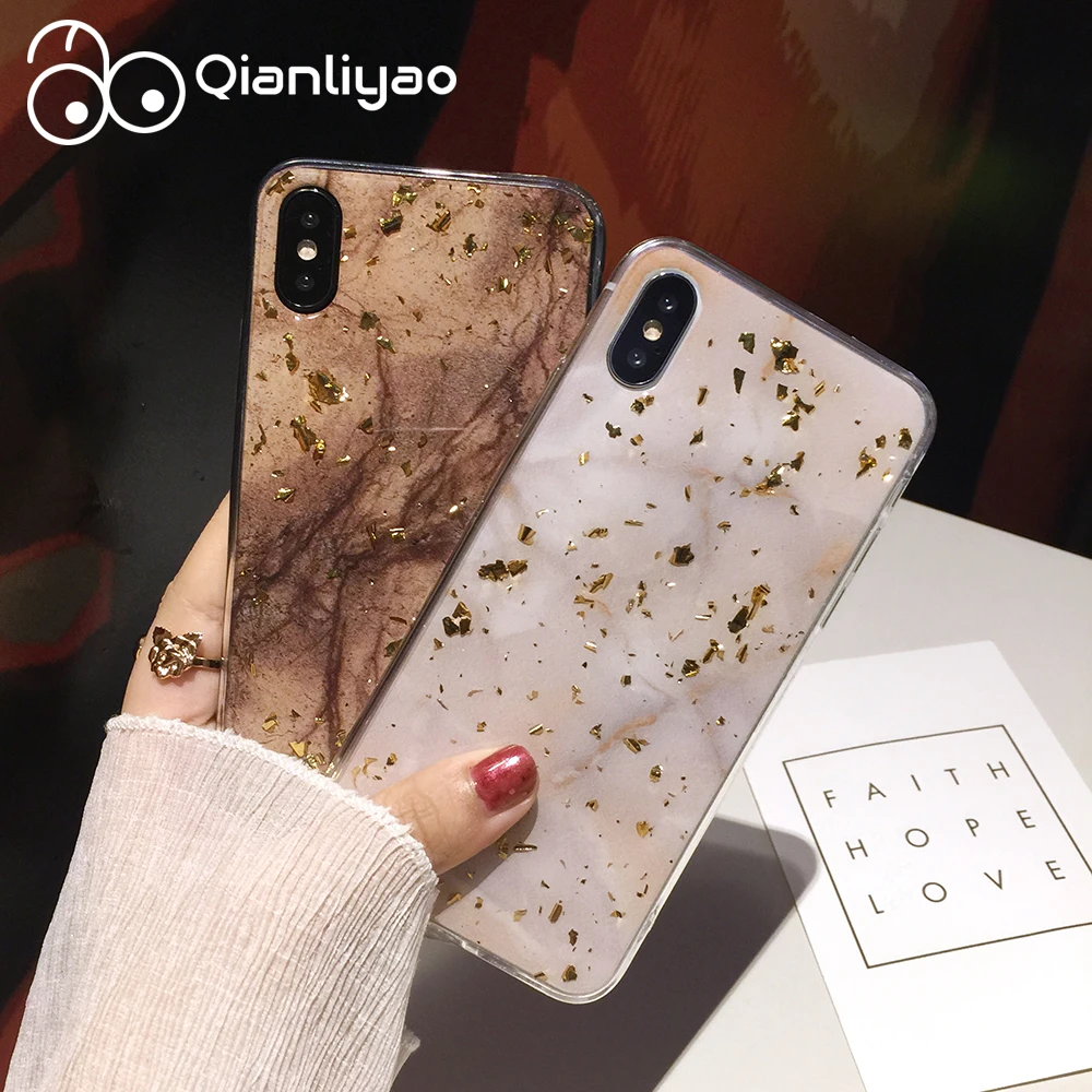 Роскошный блестящий Мраморный чехол Qianliyao из золотой фольги для телефона iPhone 12 11