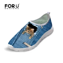 Forudesigns/Женская обувь милый кот собака печать летние сетчатые балетки Slip-On легкая обувь для дам женские пляжные Лоферы Sapato