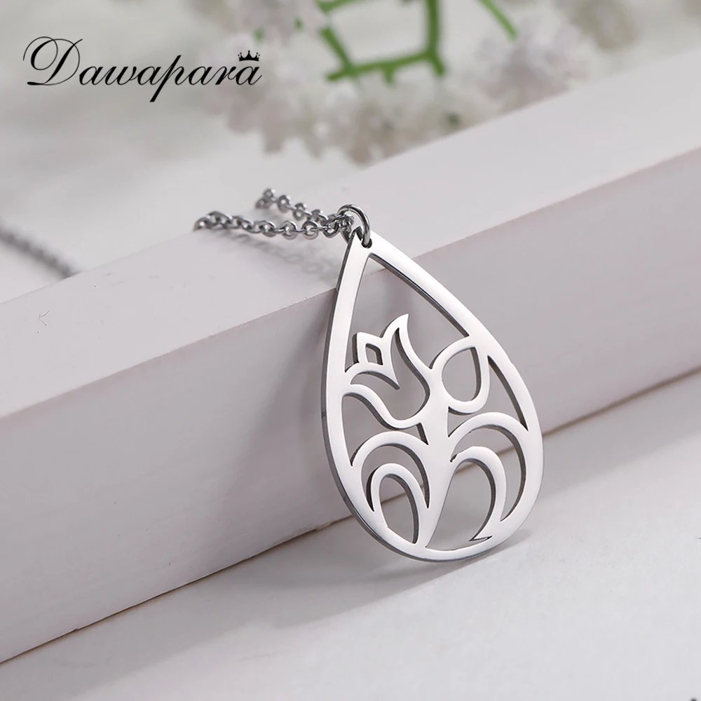 

Dawapara Stainless Steel Hollow Flower Pendant Necklaces Trendy Lovers' Boyfriend Gift Link Chain Personalized Necklace Jewlery