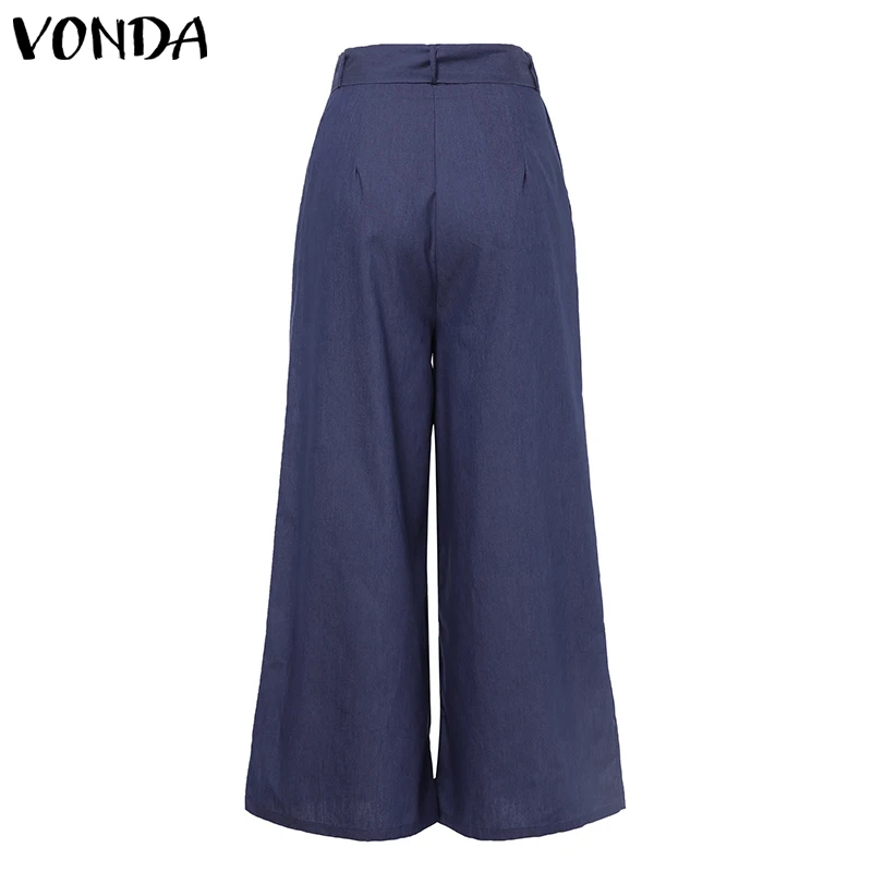 Летние VONDA, сексуальные длинные свободные штаны с поясом, высокая талия, для женщин, плюс размер, 5XL, широкие штаны, богемные панталоны, укороченные повседневные штаны