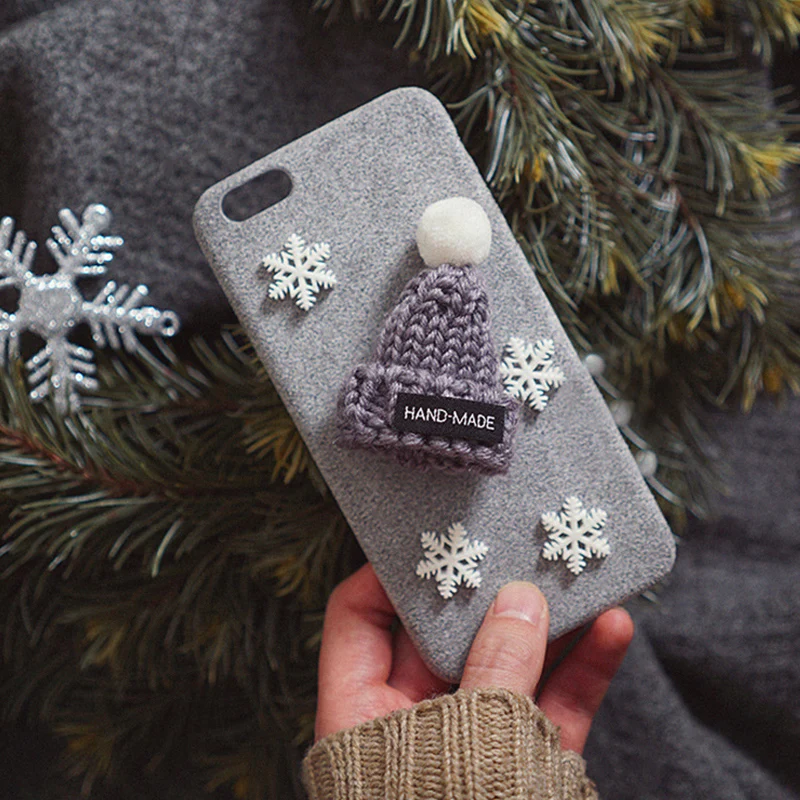 

IIOZO 3D Cute Soft Cases for iPhone 6 7 6S Plus Christmas Warm Winter Hat Fur Cover for iPhone 8 6 7plus Case Bag Coque Funda