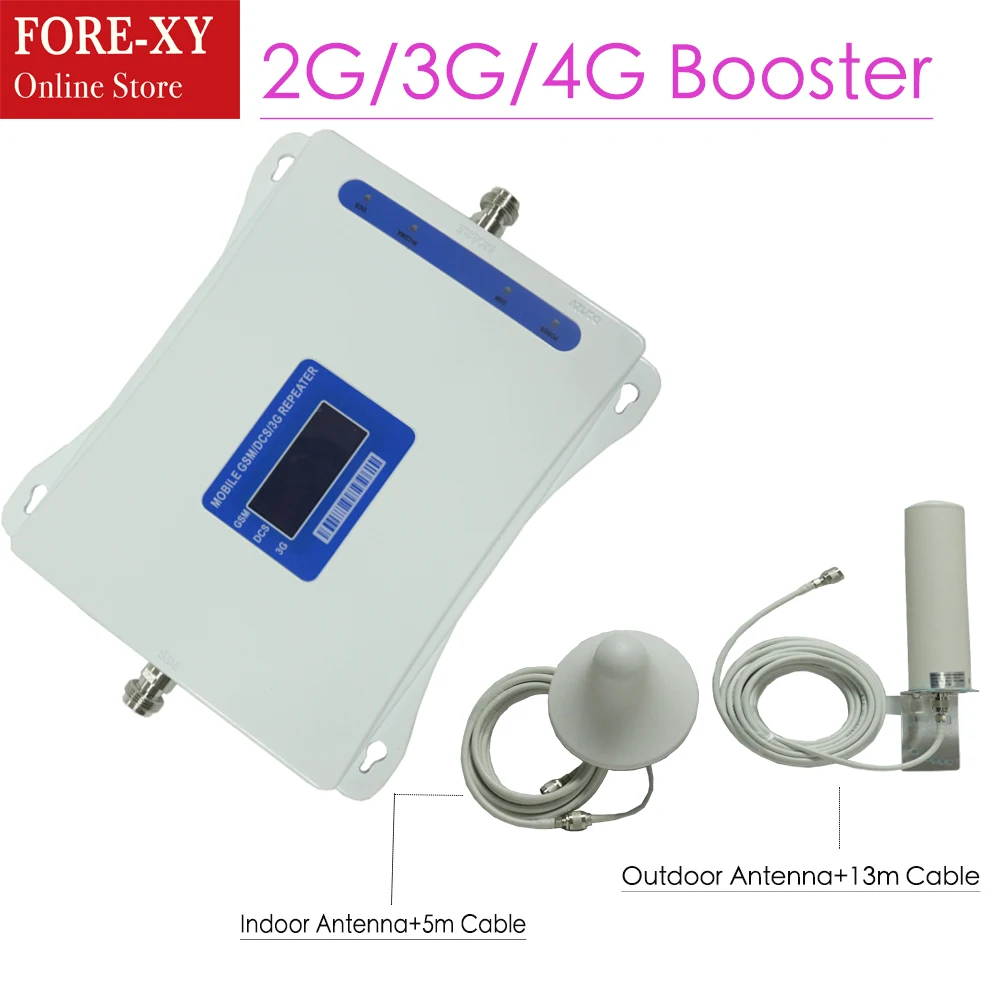 

New Europe 2G 3G 4G Tri Band Cell Phone Signal Booster 70dB GSM Repeater WCDMA UMTS 2100 4G LTE 1800 Amplifier Set For Home