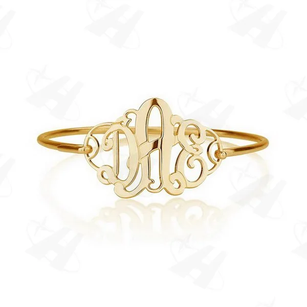 Gold Monogram Bracelet Personalized Initial Letter Name Bangles Fashion Gold Bangle Pulseiras ...