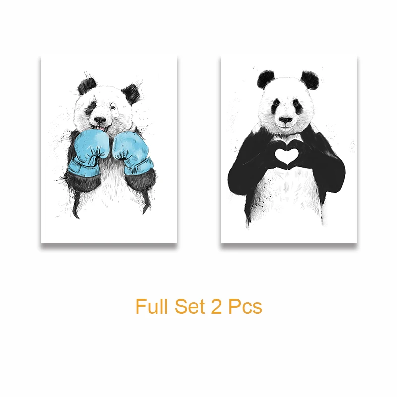 Милые животные Милая панда сердце любит плакаты и принты скандинавские настенные художественные картины декоративные для гостиной домашний декор - Цвет: Full Set 2 Pcs