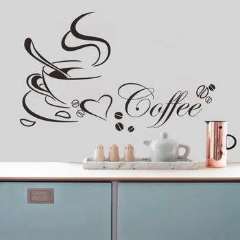 Coffee cup with heart vinyl quote Restaurant Kitchen removable wall Stickers DIY home decor wall art