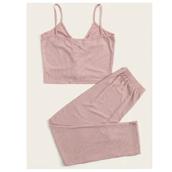 

2019 Summer New Pajama Set Cami Top Long Pant V-neck Sleeveless Pyjama Set Sleepwear Sexy Lingerie Homewear Women's Nightwear