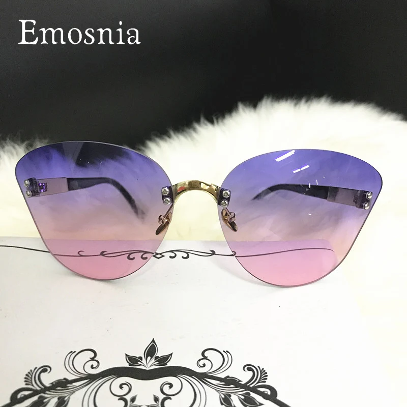 

Emosnia 2018 Rimless Cateye Sunglasses Women New Fashion Oversized Ocean Lens Brand Design Sun Glasses Ladies Gradient Oculos
