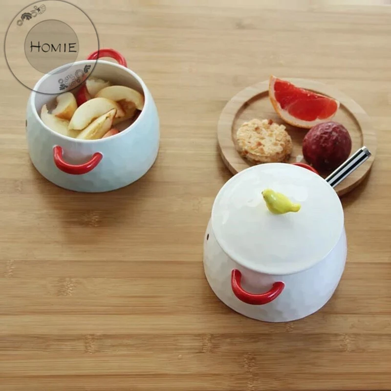 HOMI Creative Bear ceramics Bowl With lid Salad Ramen Soup Rice  Tableware Bowls Kids Food Container Instant noodles For Kitchen06