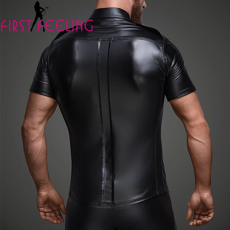 Good Item мужские новые модные черные топы с коротким рукавом из искусственной кожи с пуговицами спереди костюм крутая панк Клубная одежда в готическом стиле DJ танцевальные майки