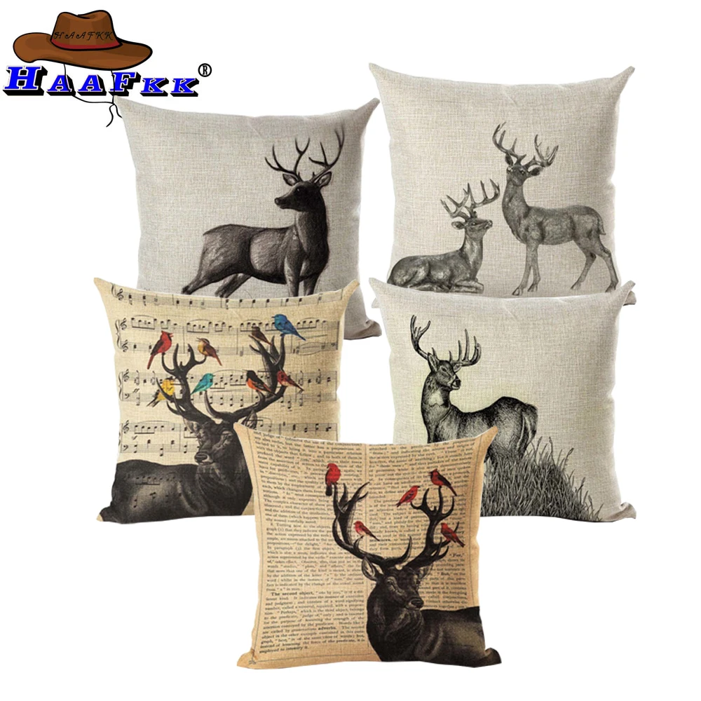 

Drop Shipping Custom Elk New 24 styles Linen Pillow Cover Geometric Deer Cushion Cover Nordic Style Home Decorative Pillow Case