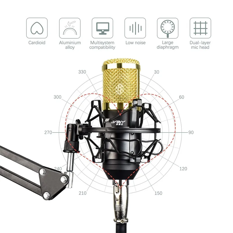 Микрофон bm 800 конденсатор с алюминиевой крышкой, профессиональный аудио компрессорно-конденсаторный микрофон компьютер 48В звуковая карта usb камера