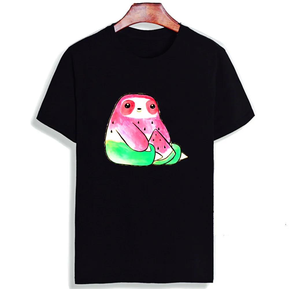 

New 100% Cotton Aesthetic Kawaii Fat Sloth Funny Cartoon Style Print Short Sleeve Top & Tee Fashion Casual T Shirt Unisex Brand