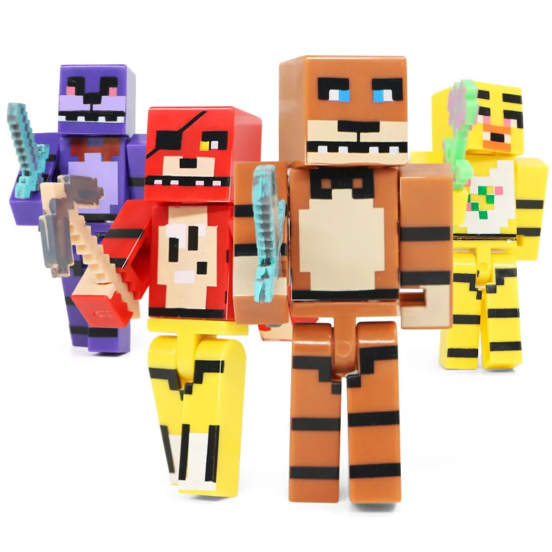 

4pcs Plastic Doll for Minecraft FNAF Toy Set for Five Nights At Freddy's Foxy Chica Bonnie Action Figures with Sword Kid Gift