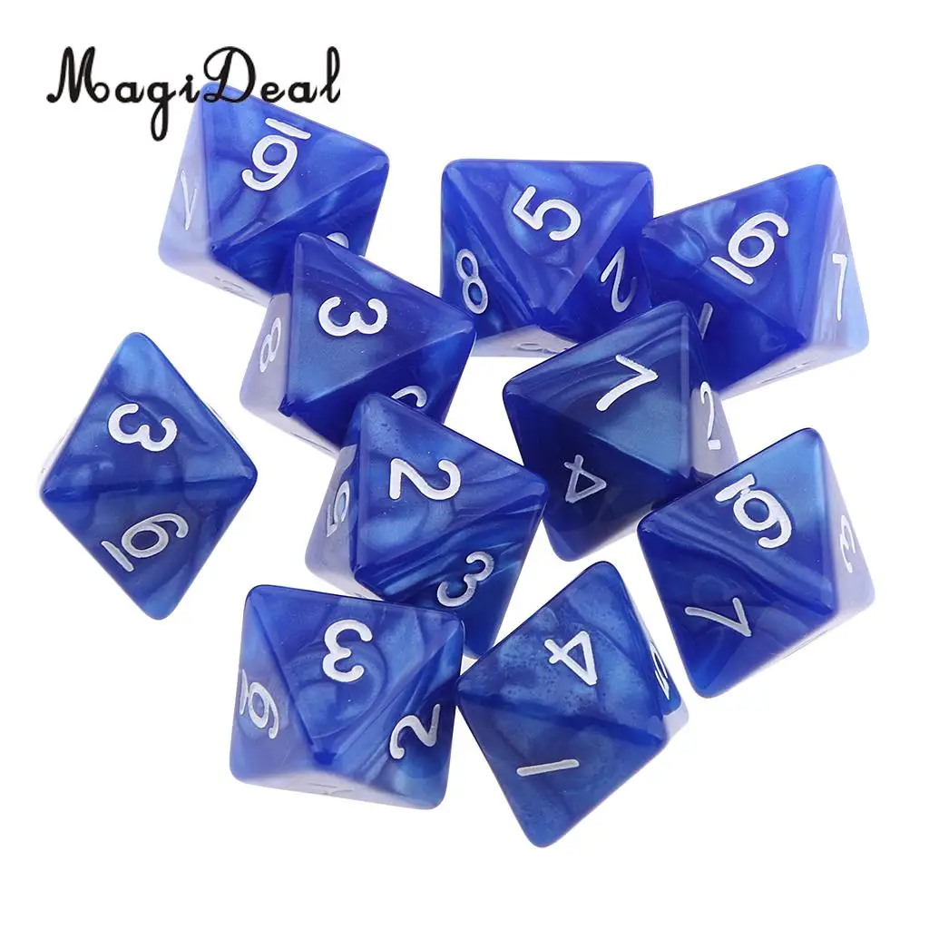 MagiDeal 10Pcs/Lot 8 Sided Acrylic Dice D8 Polyhedral Dice for Party Table Games Dungeons Dragons MTG RPG.Education School Apply