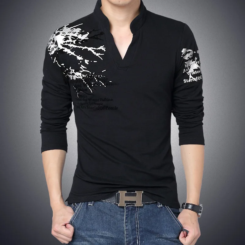 Новый модный бренд тренд принт Slim Fit с длинным рукавом Футболка Для мужчин
