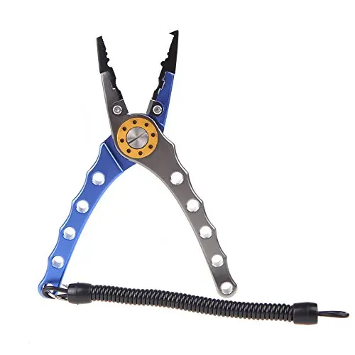 

Wholesale 5X 7" Aluminum Bent Nose Stainless Steel Jaws Fishing Pliers Scissors Line Cutter Remove Hook Tackle Tool Silver blue