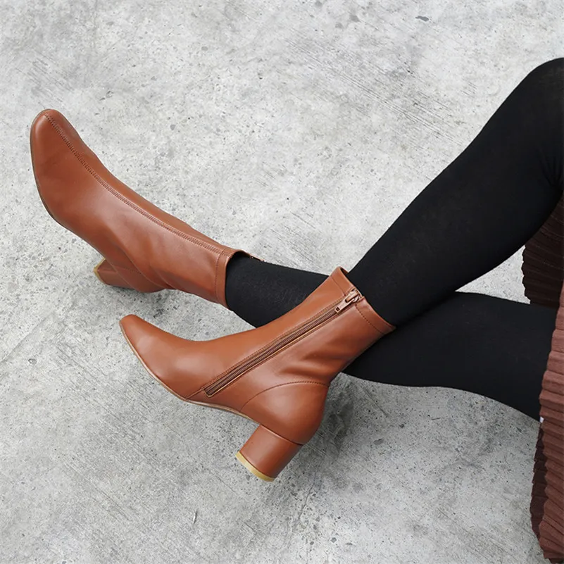 Martin Leder 1 Frau Schuhe Kurze Euro Stil Herbst Heels Frauen Winter Zipper High 2 Neue Fedonas Motorrad Echtem Stiefel schwarzes qTPFzvOv