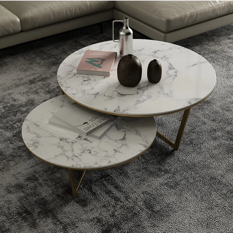 Nest Coffee Table with Stainless Steel Frame / 90cm+70cm Marble Top