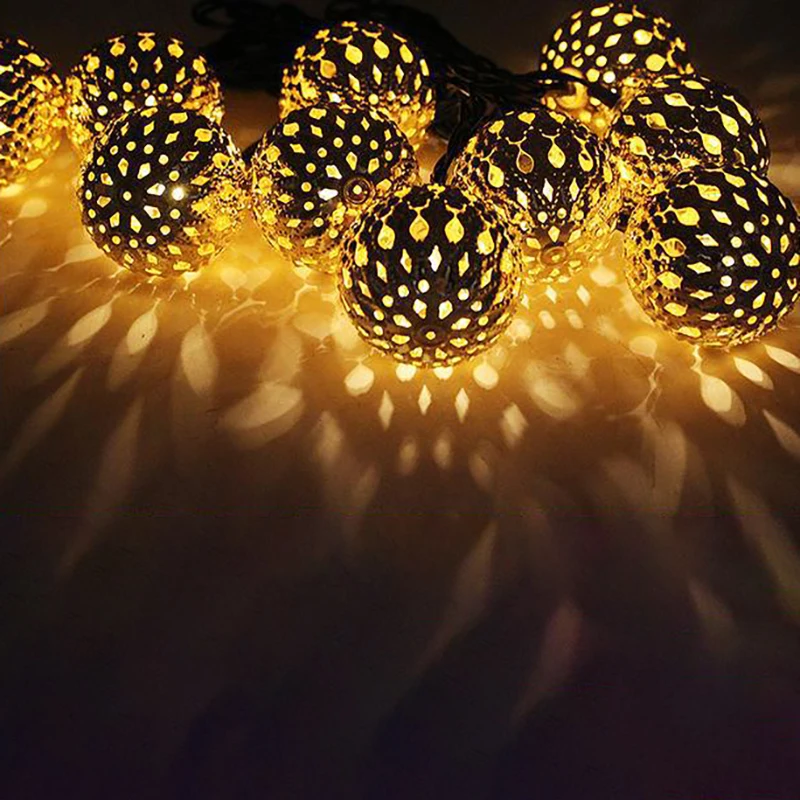 

Waterproof 10 LED Solar String Lights Moroccan Ball Solar Powered Lantern Lighting Fairy Christmas Silver Ball Star Garden Lamp