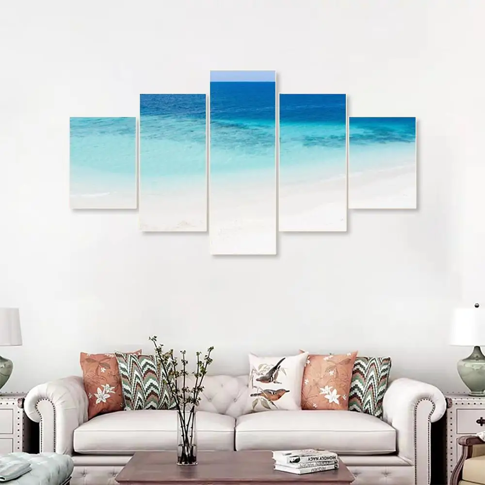 

Laeacco 5 Panel Abstract Canvas Painting Calligraphy Blue Sea Nordic Home Decor Posters and Prints Wall Art Pictures Bedroom