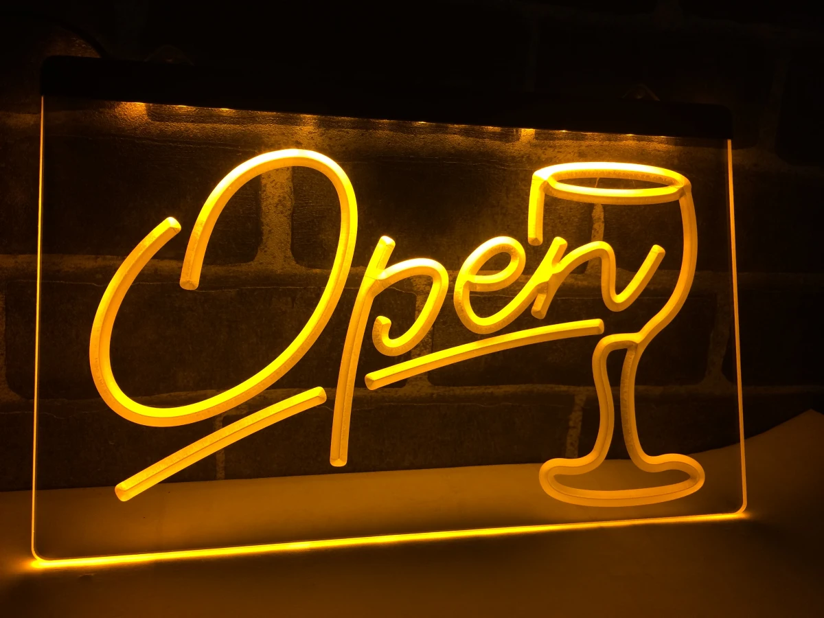 LB536- Script OPEN Glass Cocktails Bar   LED Neon Light Sign  home decor  crafts