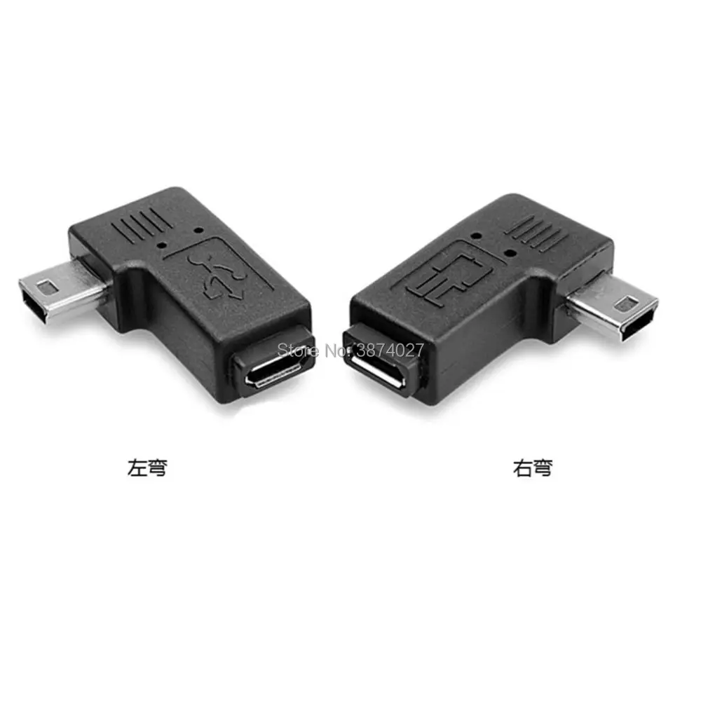 90 градусов левый/правый угловой Micro USB Женский к Mini USB Мужской конвертер зарядка с синхронизацией данных адаптер питания для телефона ПК