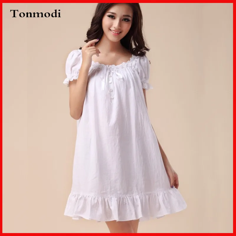 Elegant Nightgowns Women Summer Royal Princess Night Dress Elegant Nightgowns Women Summer Royal Princess Night Dress Sleepwear Cotton White Robe Lounge Sleepshirts In