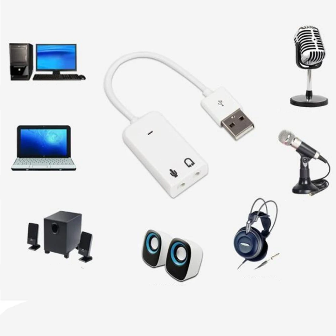 External USB Sound Card Adapter Virtual 7.1 Ch 3D Audio 3.5mm for PC Mac Laptop External USB Sound Card Adapter Virtual 7.1 Ch 3D Audio 3.5mm for PC Mac Laptop