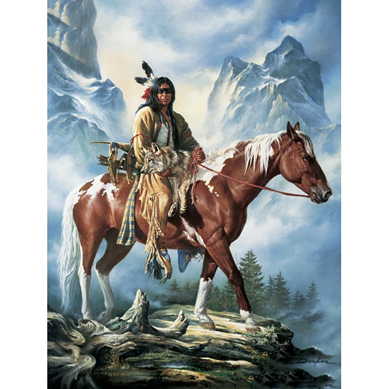 

Diamond Embroidery 5D DIY Diamond Painting Indians Man Horses Diamond Painting Cross Stitch Rhinestone Mosaic Decor JS1722