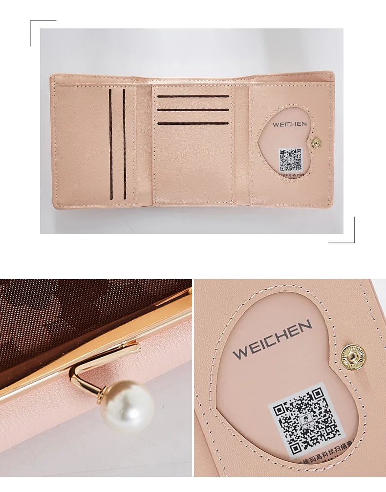 WEICHEN, женские кошельки с жемчужинами, в три сложения, мягкий кожаный женский кошелек с зажимом, дизайнерский карман для монет, держатель для карт, женский кошелек