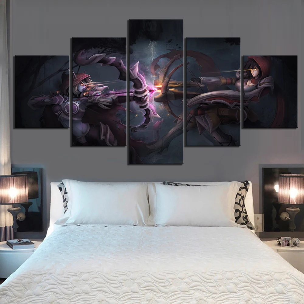 

5 Piece HD Pictures World of Warcraft Video Game Poster Paintings Sylvanas Windrunner WOW Poster Canvas Art Paintings