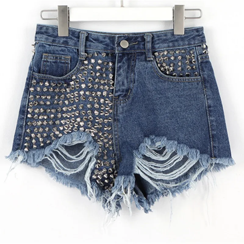 

2018 women brand clothing high waist Rivet hole washed denim shorts Female fashion streetwear loose pure cotton short jeans M801