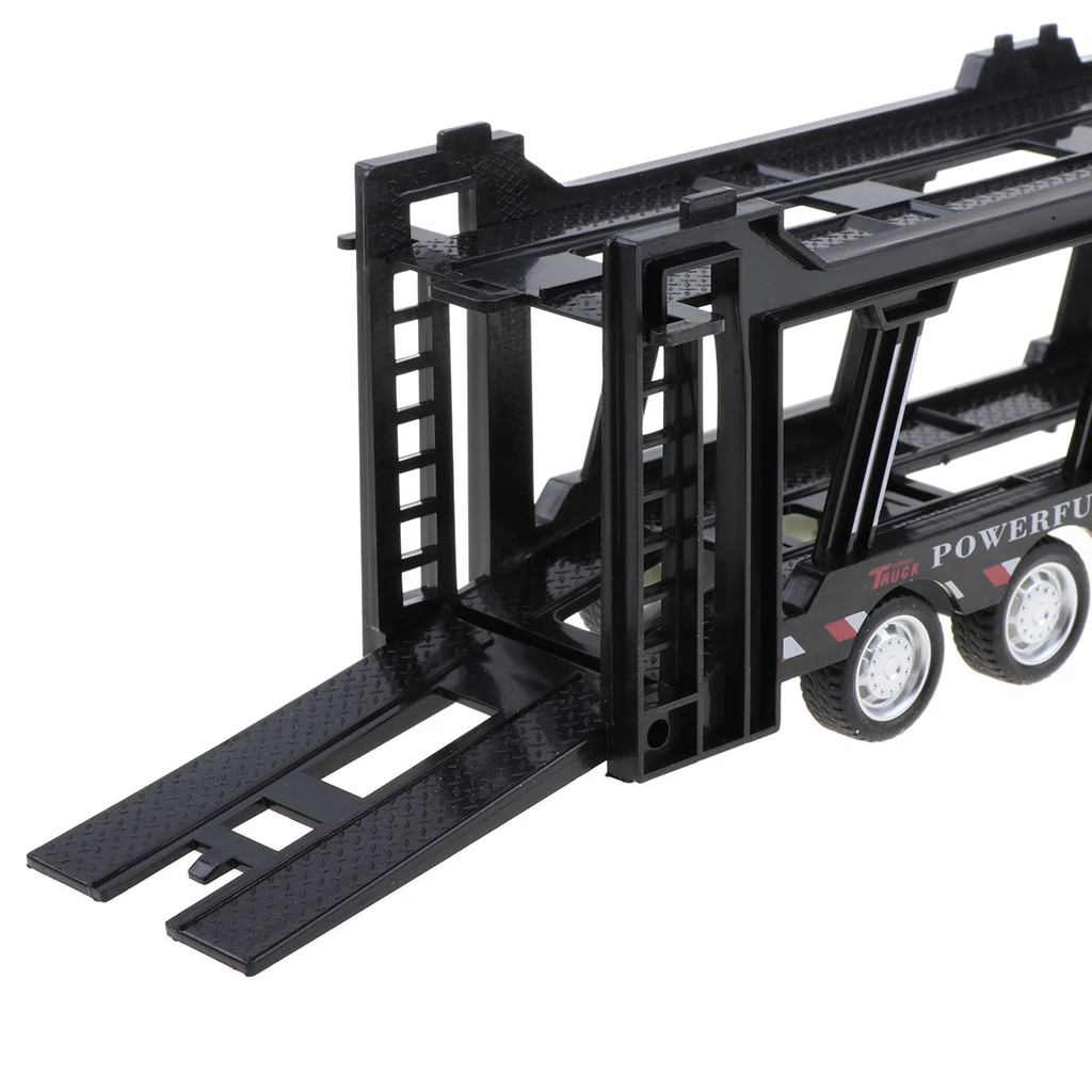 Alloy Die Cast Friction Powered Toy Truck 1/50 Scale Car Transporter Trailer Semi Truck Toy, No Batteries Required