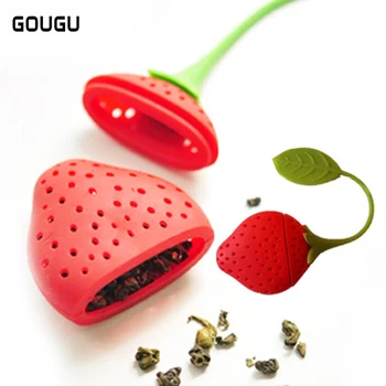 

Food safe Silicone Tea Leaf Bag Holder Red Strawberry Shape Coffee Tea Infuser Filter Teapot Teabags