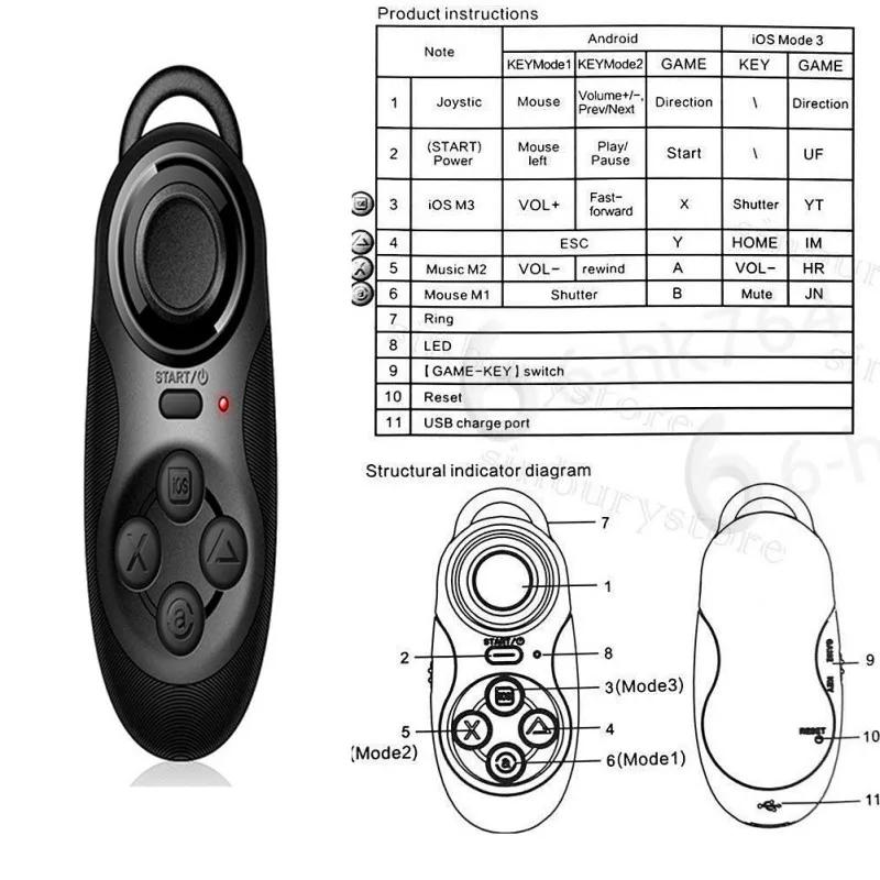 Portable Bluetooth Remote Controller Game Joystick Gamepad Console Selfie Shutter for Android iOS Smartphone for 3D VR Glasses