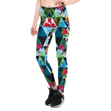Jigerjoger Треугольники Фламинго фон с изображением листочков и 3d цифровая печать тренировки Штаны спортивные эластичные леггинсы Activewear джеггинсы
