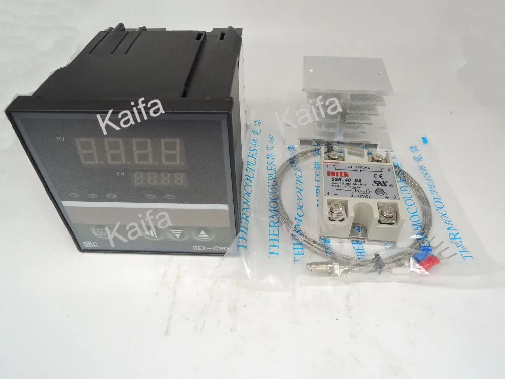

,Digital PID Temperature Controller Thermostat REX-C900 + 1M K Thermocouple Probe+SSR 40DA+ Radiator ,100V~240V AC