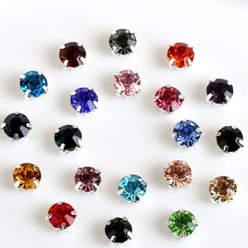 

240pcs 4mm Glass Round Sew On Rhinestones With Silver Claw Flatback Colorful Sew on Claw Rhinestone For Clothes Crafts