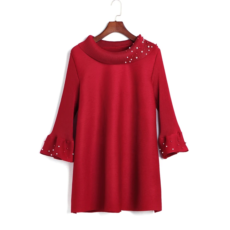 Changpleat женская футболка с бисером Miyak плиссированная модная дизайнерская свободная Высококачественная 3/4 рукав черный красный серый Женская футболка размера плюс T8 - Цвет: see chart