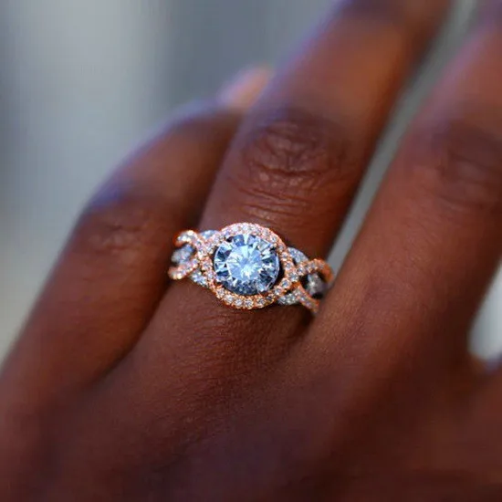 Роскошное женское круглое обручальное кольцо с большим кристаллом, милое кольцо из 925 серебра, розового золота, циркония, винтажное обручальное кольцо для женщин