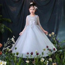 

Baby Girl Kid Evening Party Dresses For Girl Wedding Princess Clothing 2018 New Solid Color Bow Moderator Dress Children Clothes