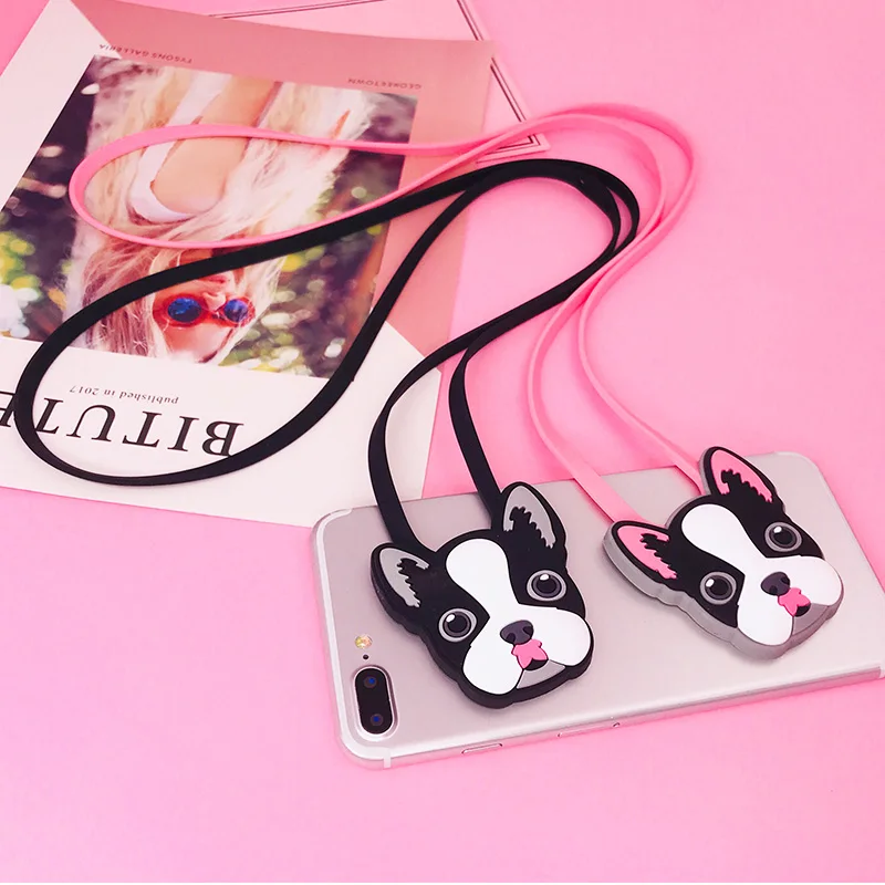 

cute dog Silica gel lanyards for mobile phone lanyard neck strap cord for telephone phone strap for iPhone 6 7 8 pink lanyard