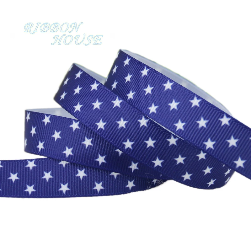 5/8" (16mm) printed grosgrain ribbon colored Deep Blue Star ribbon gift