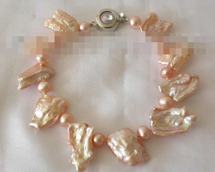 

01083 baroque pink chiffon keshi reborn freshwater pearl bracelet