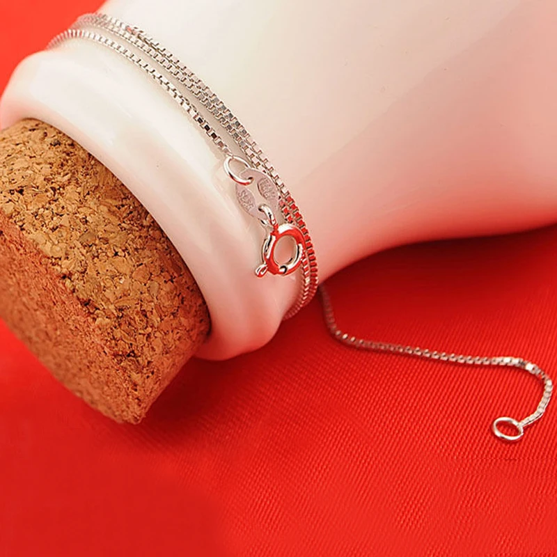 Trendy Silver Color Necklaces Slim Box Chain Necklace For Women Mens