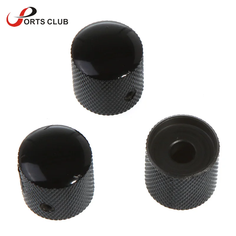 3PCS Black Metal Dome Knobs Knurled Barrel for Electric Guitar Metal